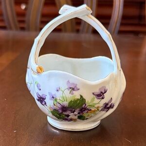 Floral Sweet Violets Norcrest Porcelain Basket trinket with Handle